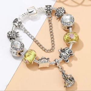 NEW Sterling Silver Disney Princess Bell Yellow Charm Bracelet